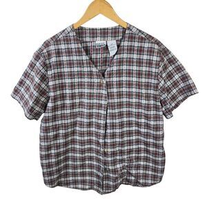 Basic Editions Women's Checkered Button-Down Shirt - Maroon and White